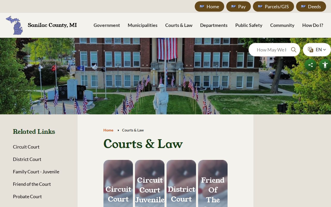 Sanilac County court divisions list showing the courts that issue Sanilac County municipal warrant process