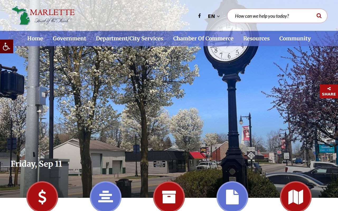 Official City of Marlette link that carries city contacts for Marlette warrant records questions