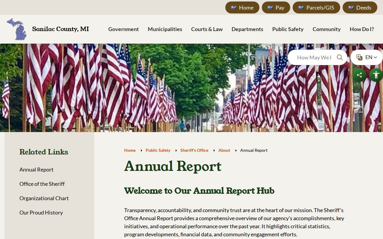 Sanilac County Sheriff annual report index used as context for Sanilac County warrant records