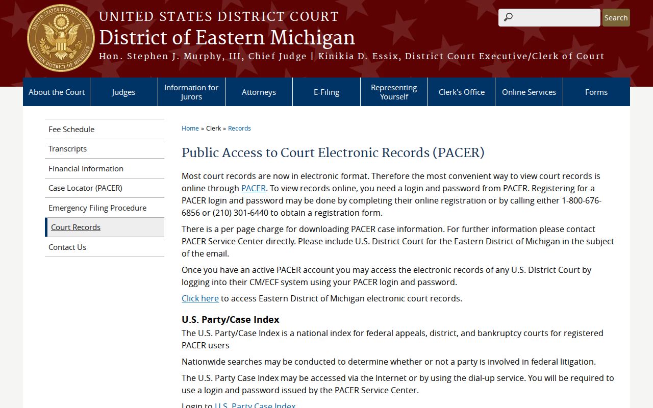Eastern District of Michigan federal records route for Sanilac County arrest warrant research
