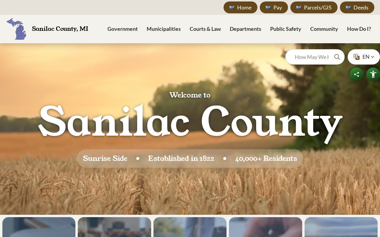 Sanilac County website navigation used to locate Sanilac County warrant records offices and city pages